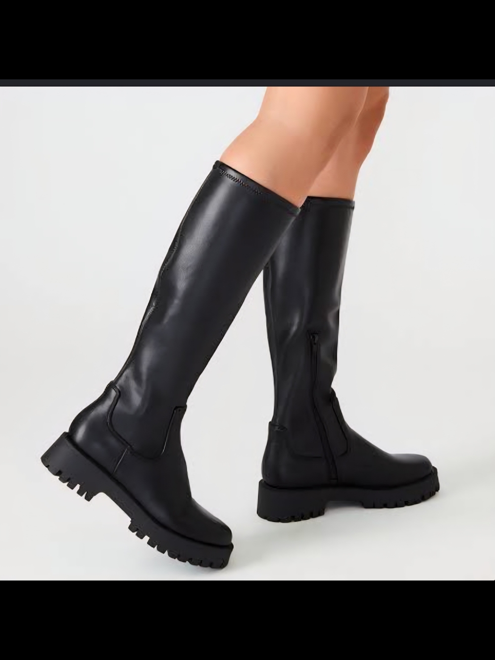 Women's Black Knee-High Chunky Sole Boots - Picture 2 of 7